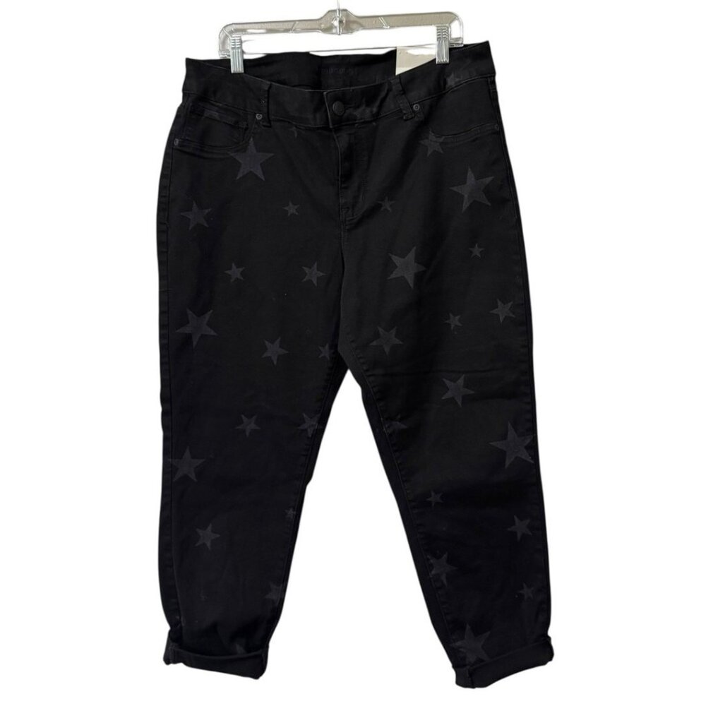 Maurices Women Size 18 Crop Pants Black Comfort Star Design Preppy Holiday NWT